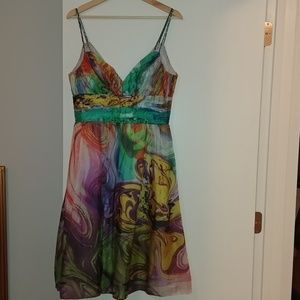 Rainbow marble watercolor silk dress
